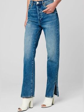 BlankNYC Blue High-Rise Straight Jeans with Ankle Slit Lexington Denim High-rise